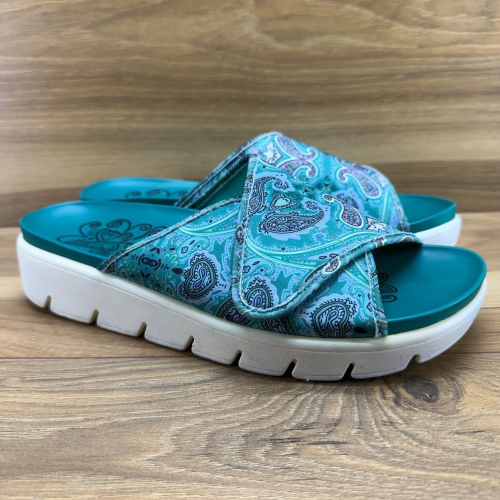Alegria Airie Teal Paisley Sandals Womens 9 EU 39 Comfort Slide Vacation Resort - Picture 2 of 11